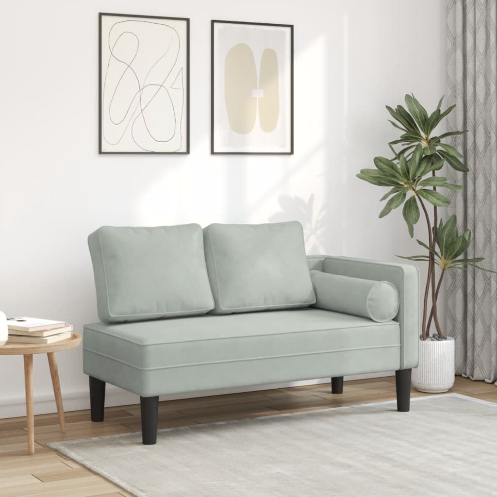 vidaXL Chaise longue met kussens fluweel lichtgrijs
