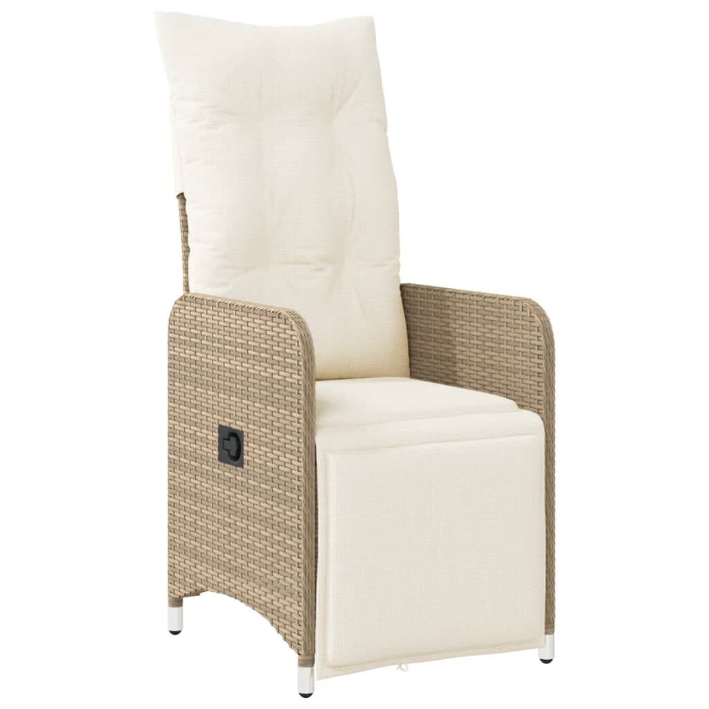 vidaXL Tuinstoelen 2 st verstelbaar met tafel poly rattan beige