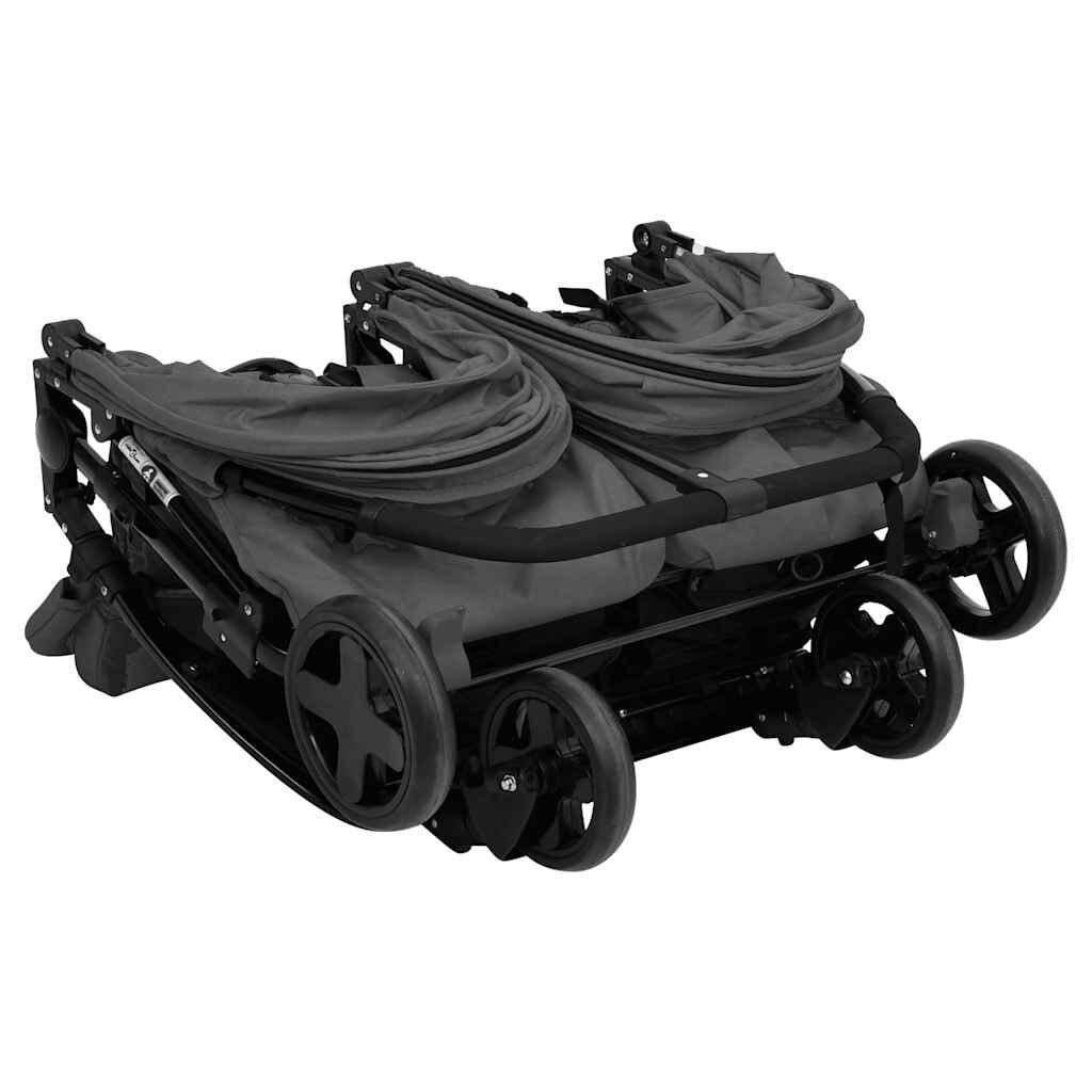 vidaXL Tweelingbuggy staal donkergrijs en zwart