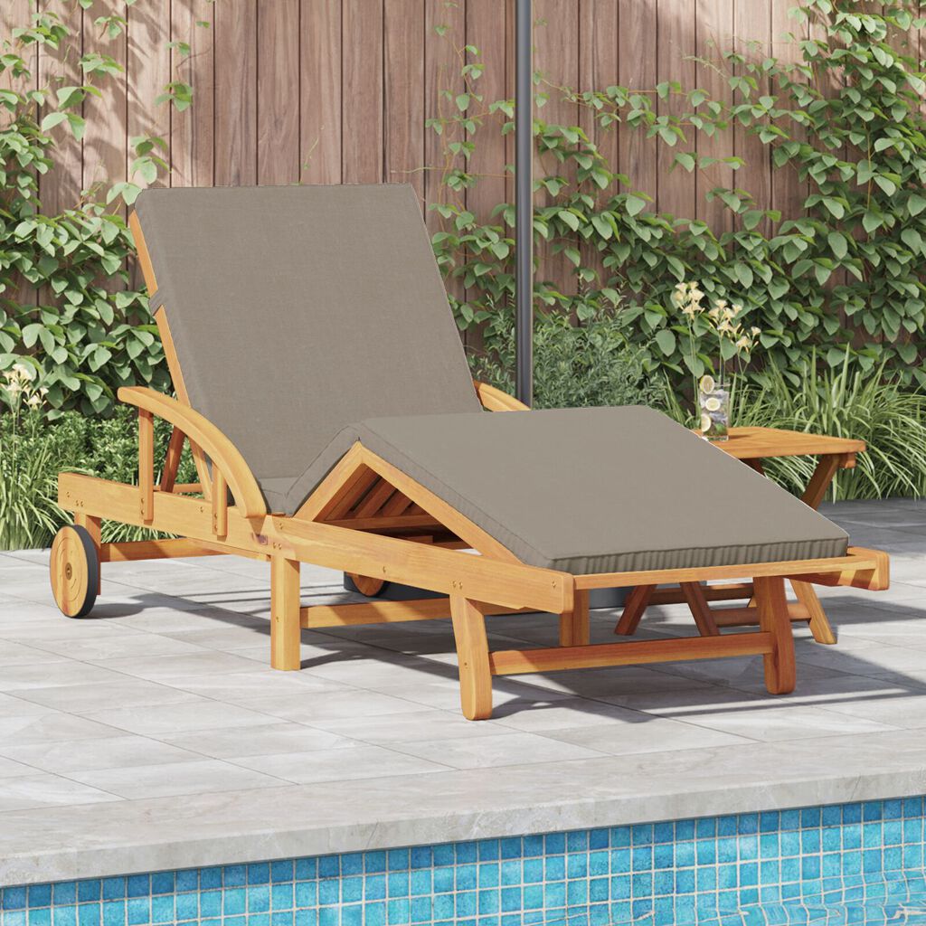 vidaXL Zonnebank met Kussen en Tafel - Taupe - Massief Acacia