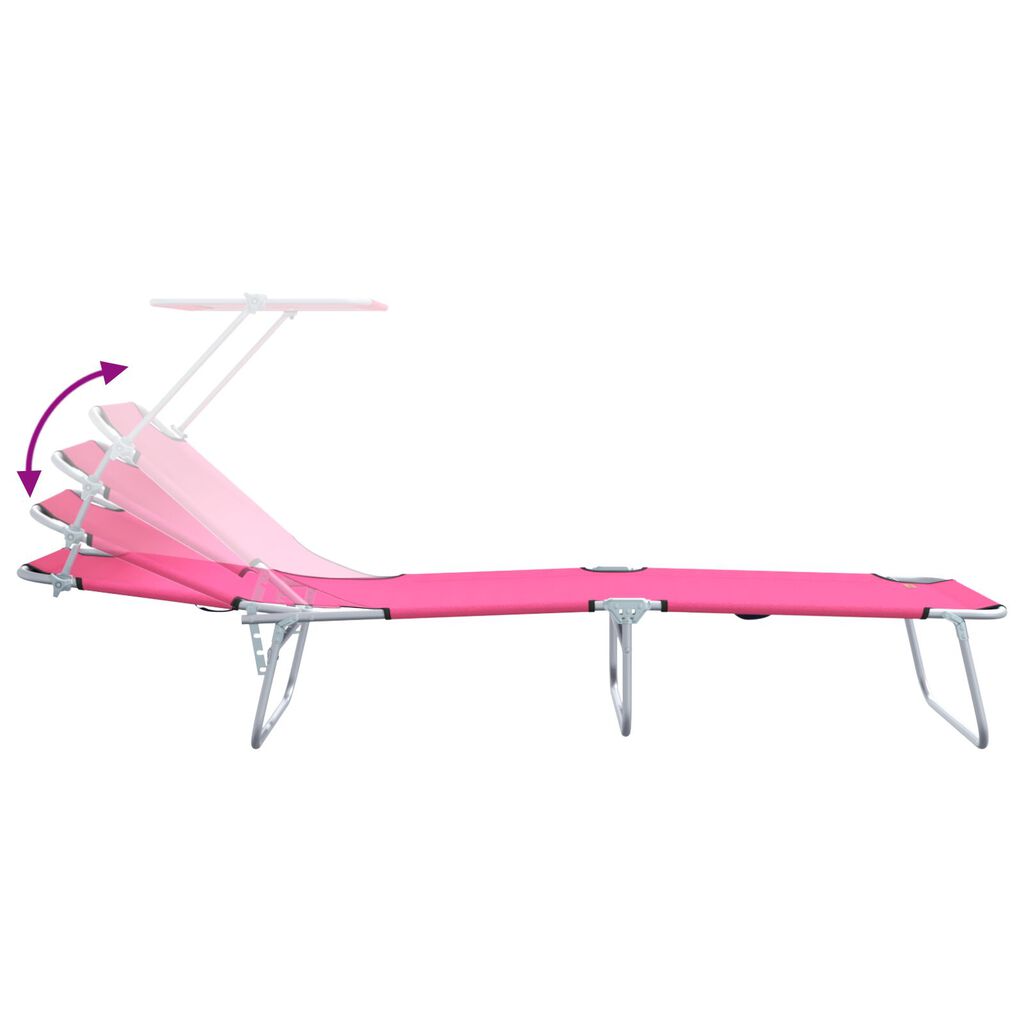 vidaXL Opvouwbare Zonnebanken 2 pcs met Luifel Roze 600D Oxford Stof