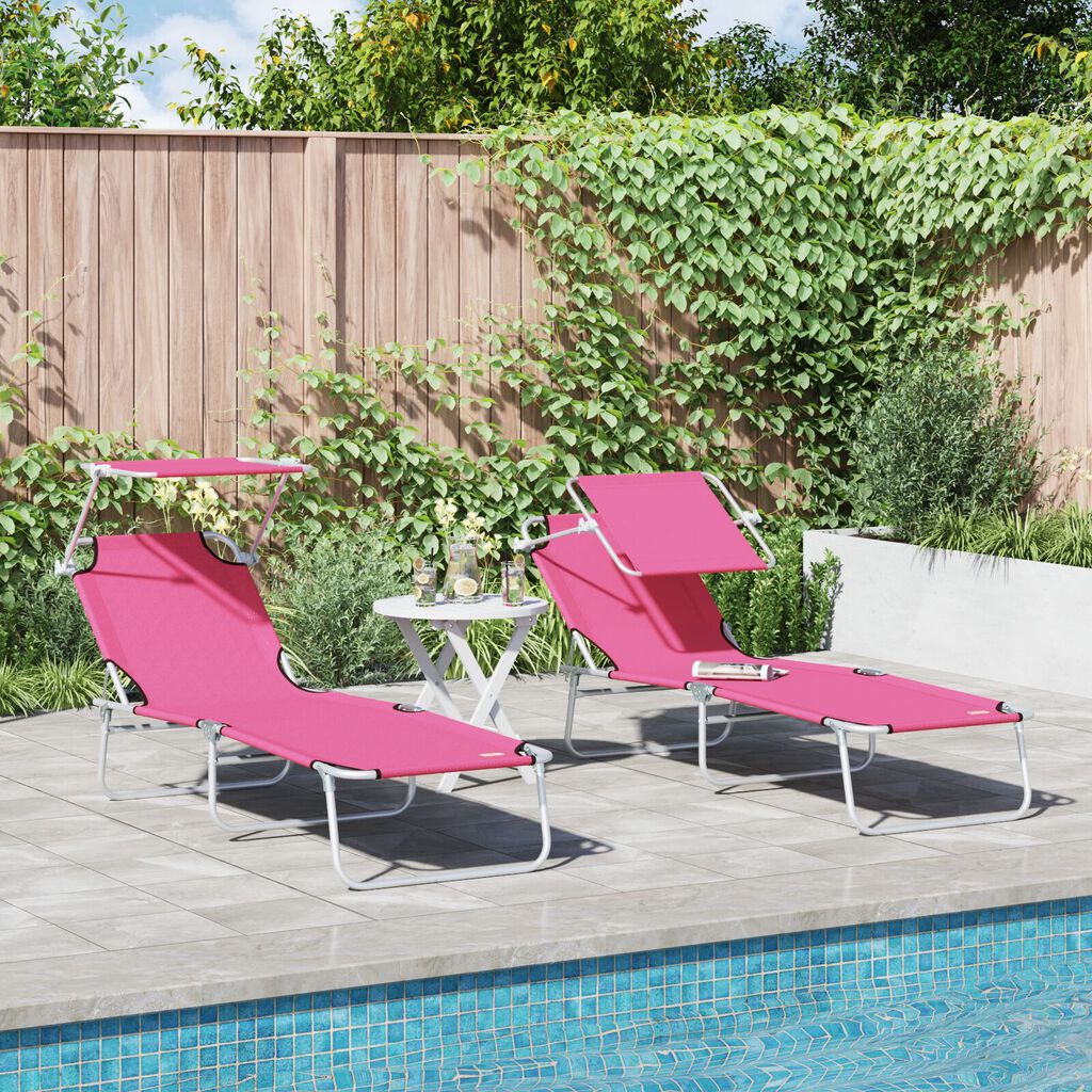 vidaXL Opvouwbare Zonnebanken 2 pcs met Luifel Roze 600D Oxford Stof