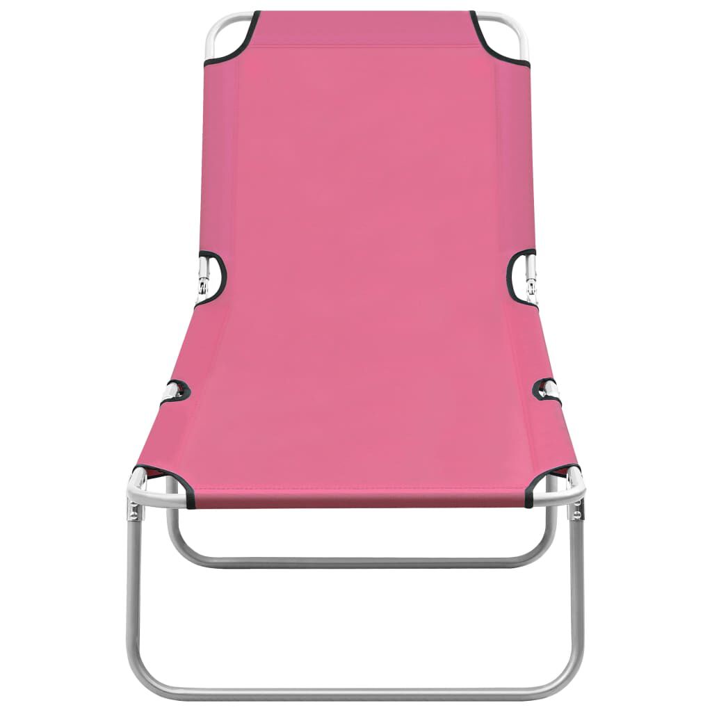 vidaXL Ligbed inklapbaar staal en stof roze