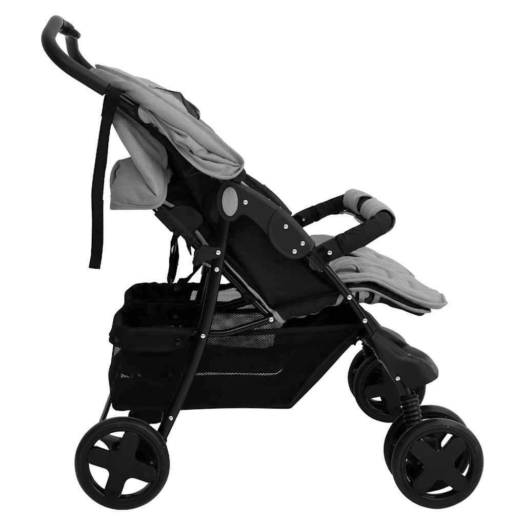 vidaXL Tweelingkinderwagen staal lichtgrijs