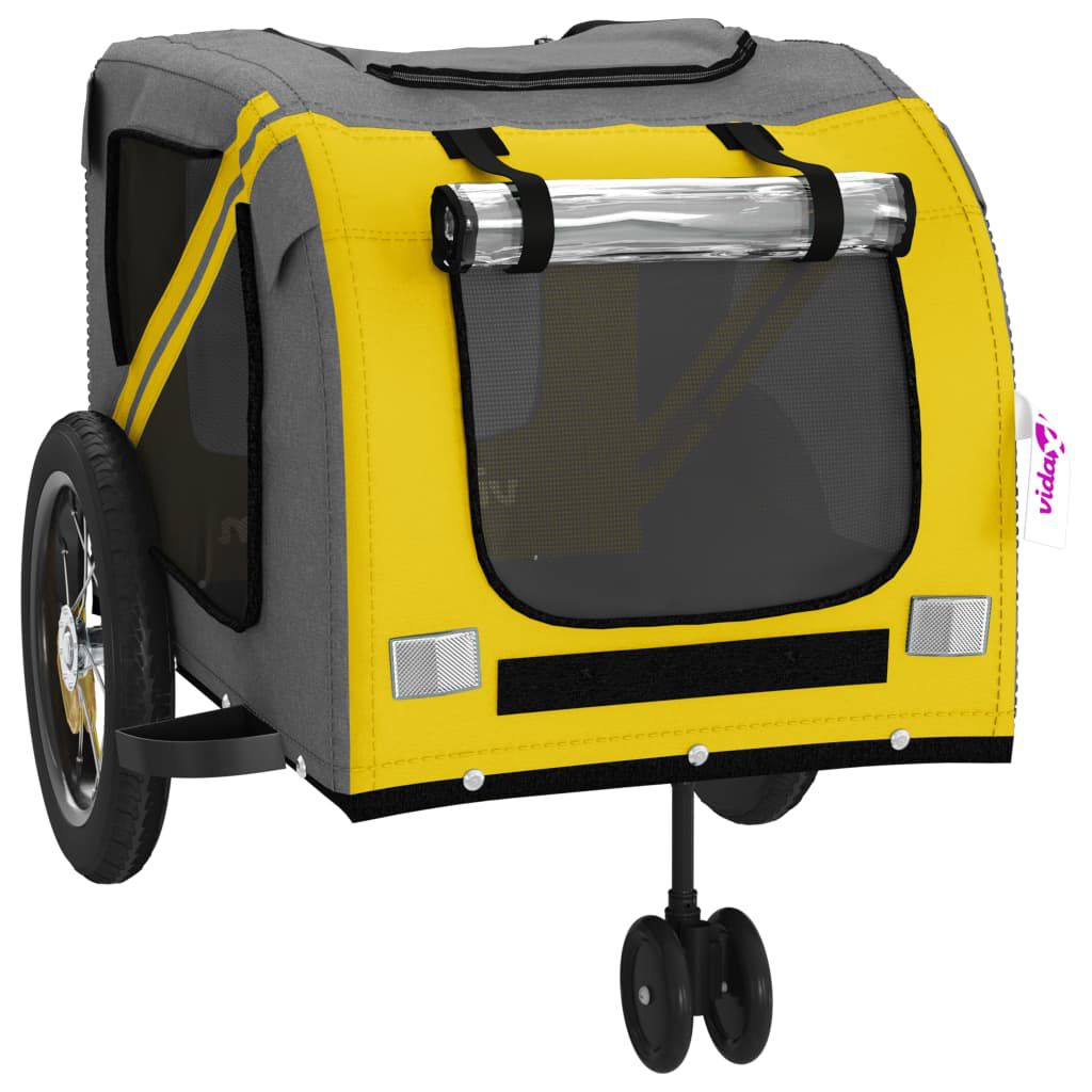 vidaXL Hondenfietstrailer oxford stof en ijzer geel en zwart