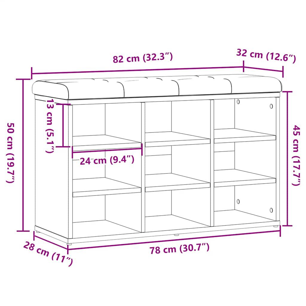 vidaXL Schoenenbank 82x32x50 cm bewerkt hout oud houtkleurig
