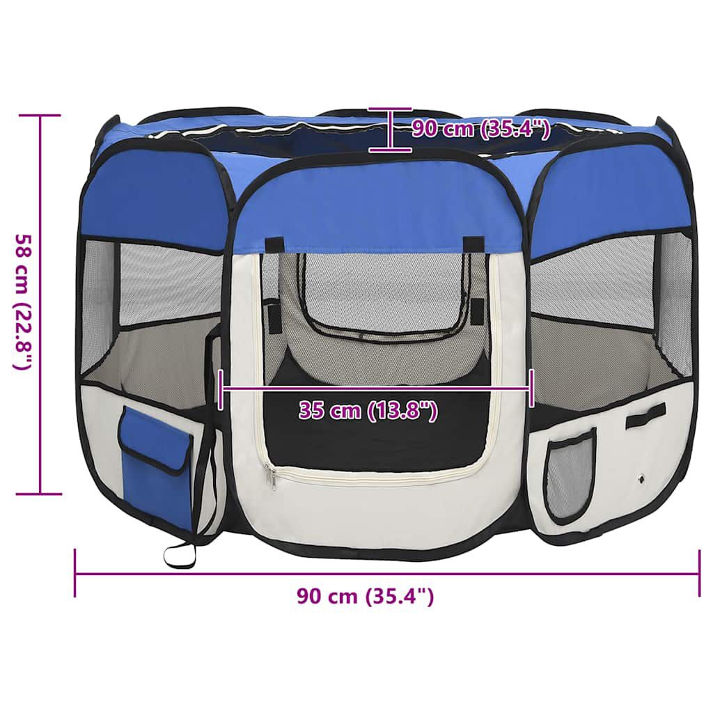 vidaXL Hondenren inklapbaar met draagtas 90x90x58 cm blauw