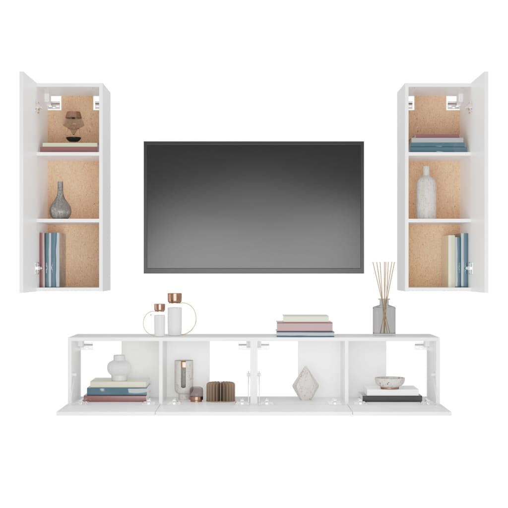 vidaXL 4-delige Tv-meubelset bewerkt hout wit