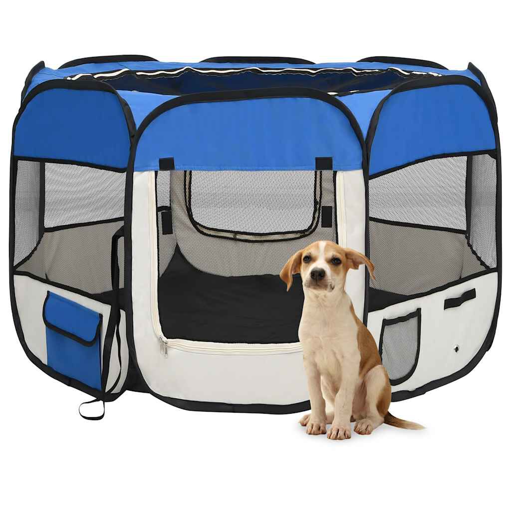 vidaXL Hondenren inklapbaar met draagtas 90x90x58 cm blauw