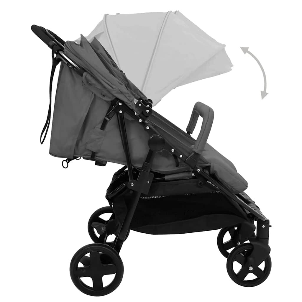 vidaXL Tweelingbuggy staal donkergrijs en zwart