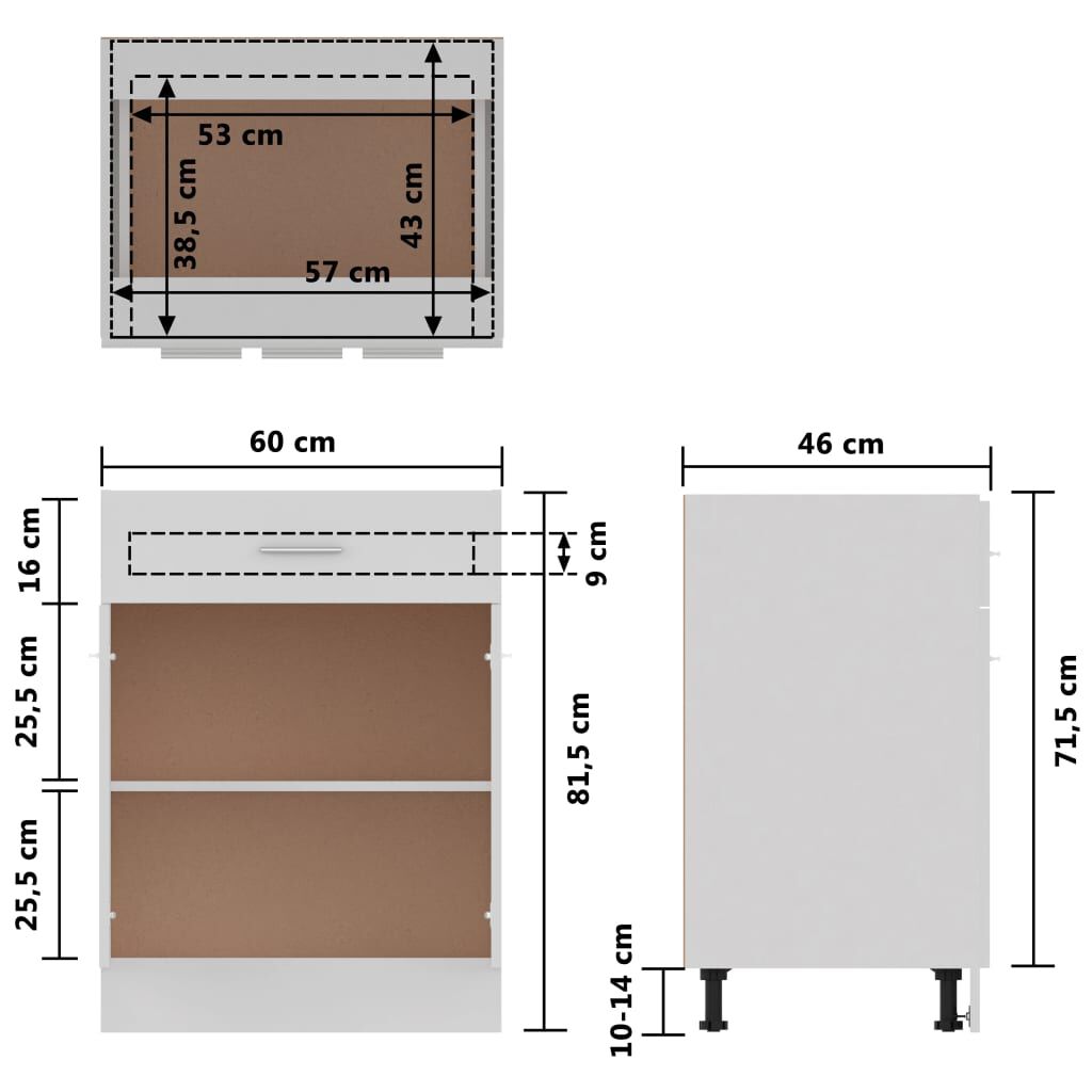 vidaXL Onderkast met lade Lyon 60x46x81,5 cm bewerkt hout wit