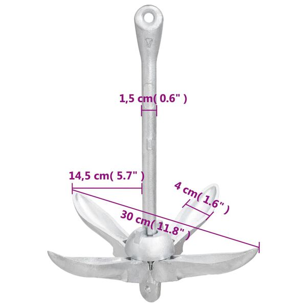vidaXL Anker met touw inklapbaar 1,5 kg smeedijzer zilverkleurig