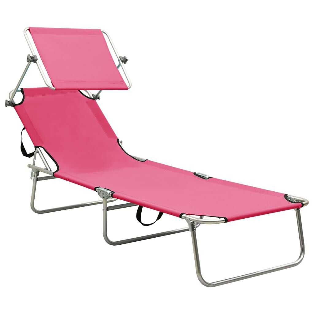 vidaXL Ligbed met luifel inklapbaar staal magenta